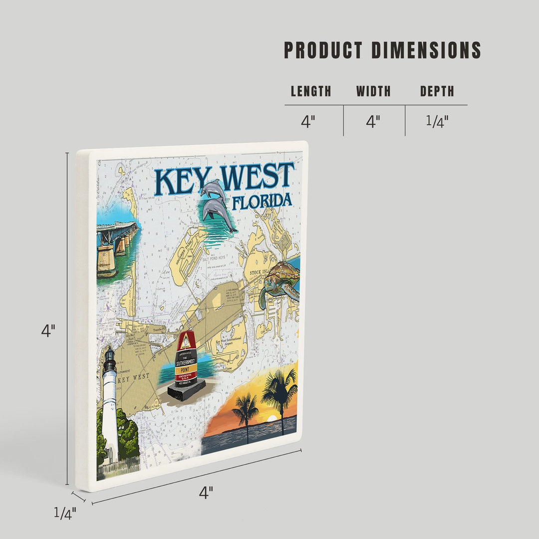 Key West, Florida, Nautical Chart, Coasters Coasters Lantern Press