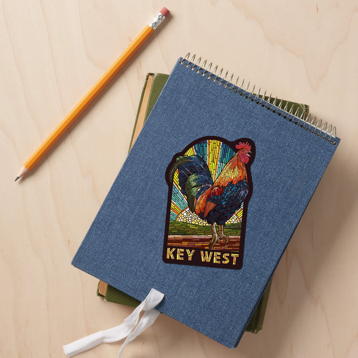Key West, Florida, Rooster, Paper Mosaic, Contour, Lantern Press Artwork, Vinyl Sticker - Lantern Press