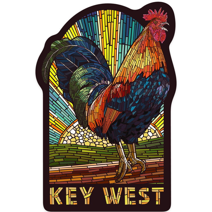 Key West, Florida, Rooster, Paper Mosaic, Contour, Lantern Press Artwork, Vinyl Sticker - Lantern Press