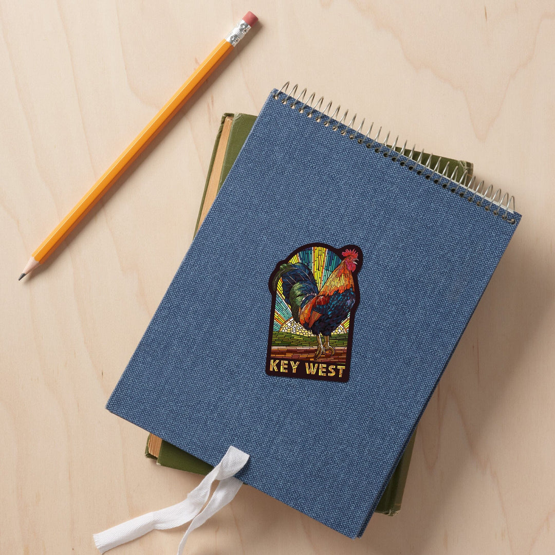 Key West, Florida, Rooster, Paper Mosaic, Contour, Lantern Press Artwork, Vinyl Sticker - Lantern Press