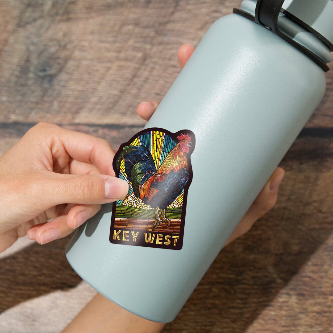 Key West, Florida, Rooster, Paper Mosaic, Contour, Lantern Press Artwork, Vinyl Sticker - Lantern Press
