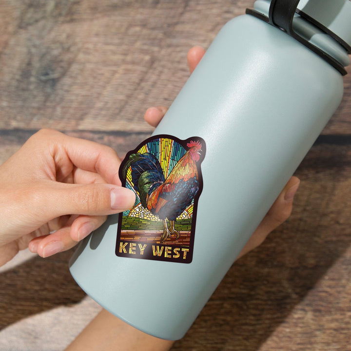 Key West, Florida, Rooster, Paper Mosaic, Contour, Lantern Press Artwork, Vinyl Sticker - Lantern Press