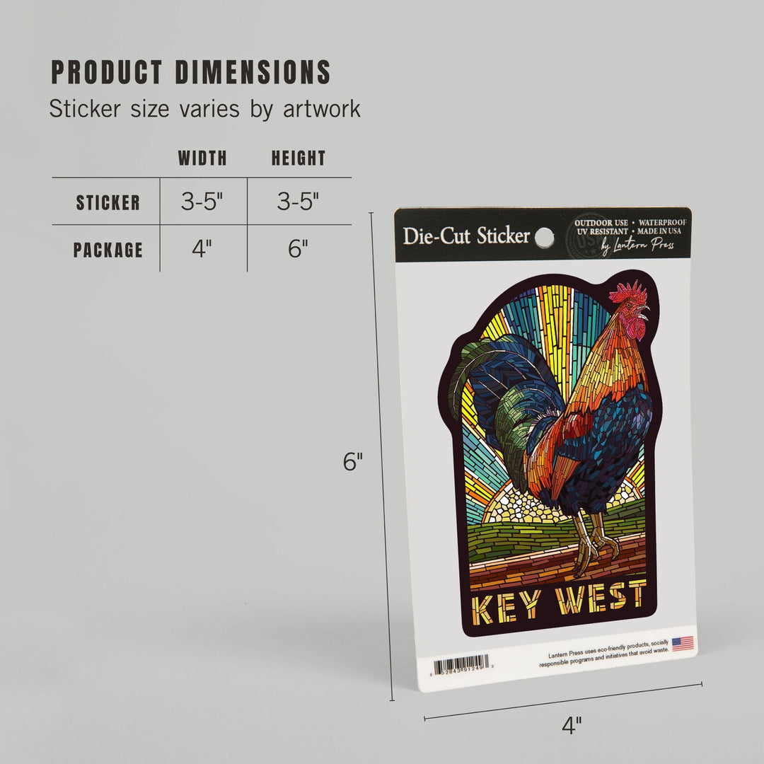 Key West, Florida, Rooster, Paper Mosaic, Contour, Lantern Press Artwork, Vinyl Sticker - Lantern Press