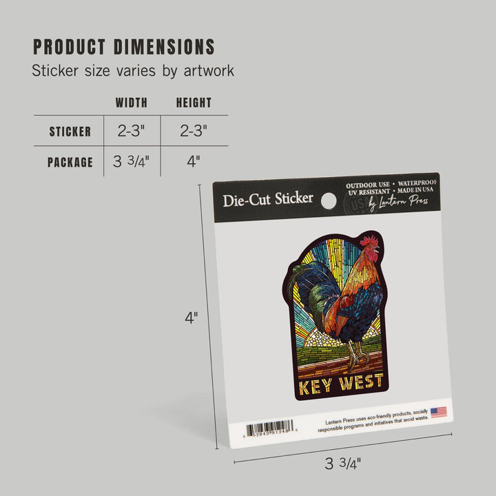 Key West, Florida, Rooster, Paper Mosaic, Contour, Lantern Press Artwork, Vinyl Sticker - Lantern Press