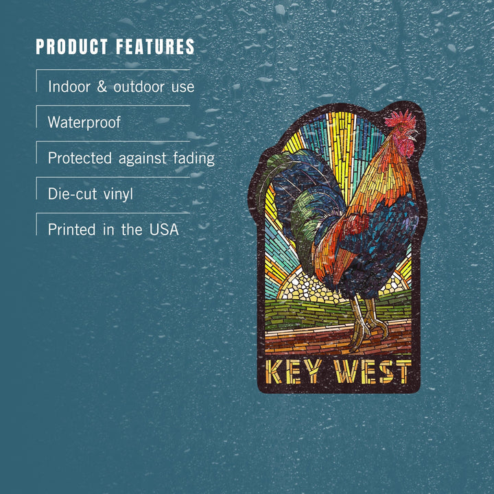 Key West, Florida, Rooster, Paper Mosaic, Contour, Lantern Press Artwork, Vinyl Sticker - Lantern Press