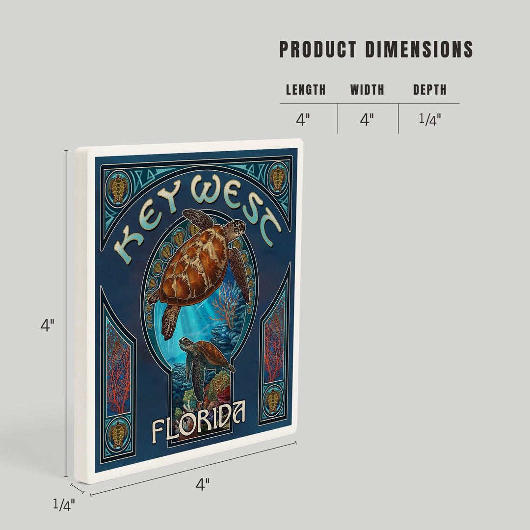 Key West, Florida, Sea Turtle Art Nouveau, Coasters Coasters Lantern Press