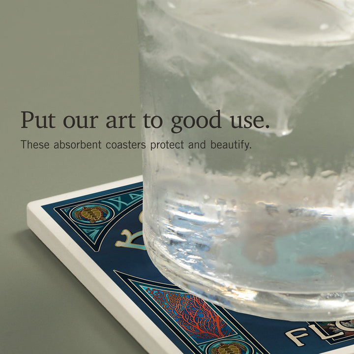 Key West, Florida, Sea Turtle Art Nouveau, Coasters Coasters Lantern Press