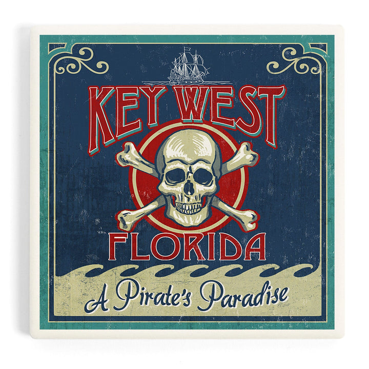 Key West, Florida, Skull and Crossbones, Coasters Coasters Lantern Press