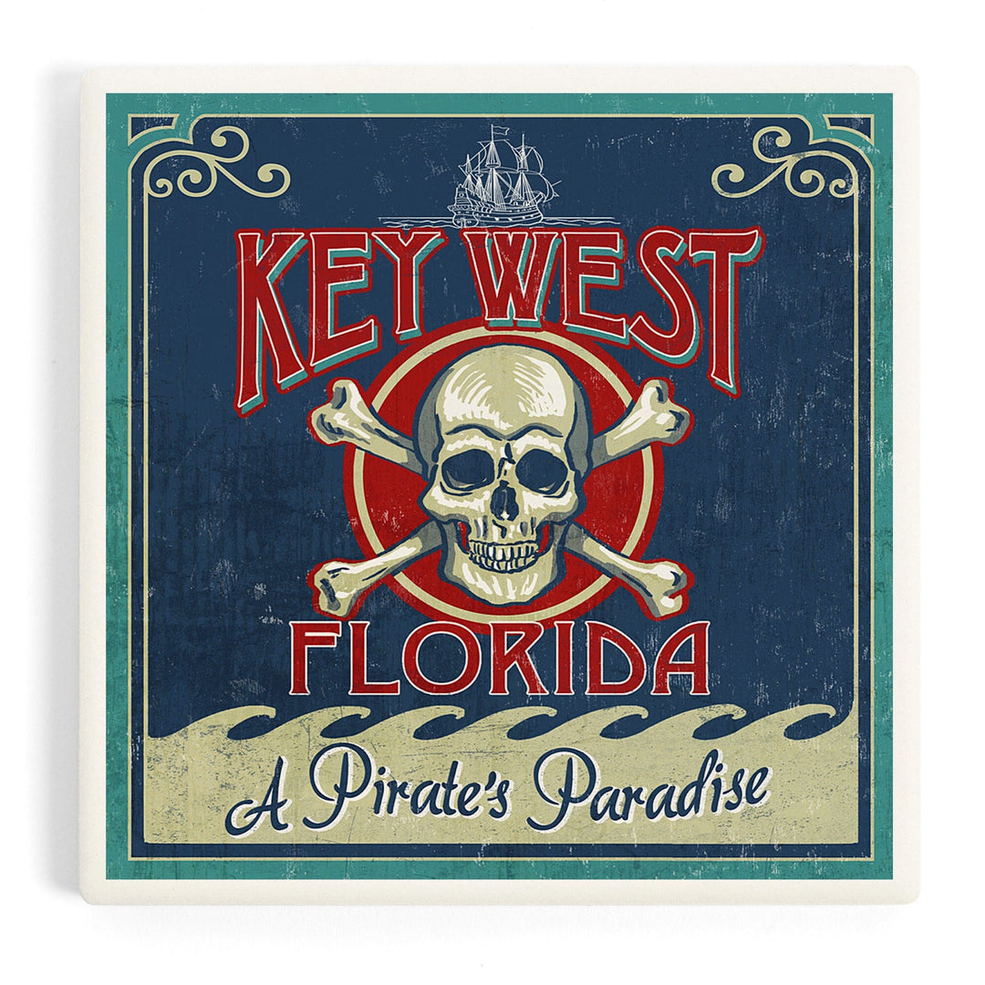 Key West, Florida, Skull and Crossbones, Coasters Coasters Lantern Press