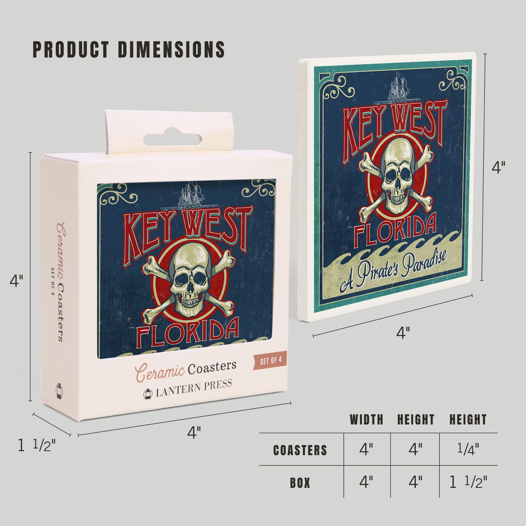 Key West, Florida, Skull and Crossbones, Coasters Coasters Lantern Press