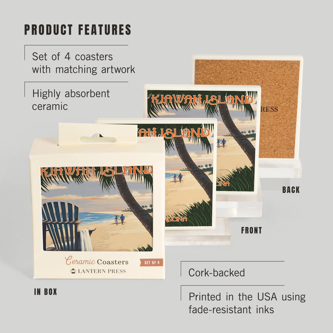 Kiawah Island, South Carolina, Adirondack and Palms, Coasters Coasters Lantern Press