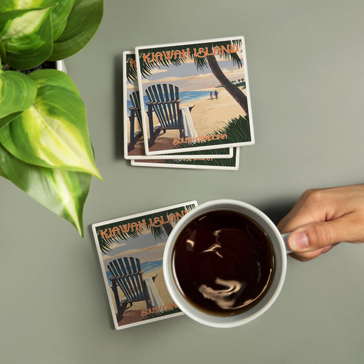 Kiawah Island, South Carolina, Adirondack and Palms, Coasters Coasters Lantern Press