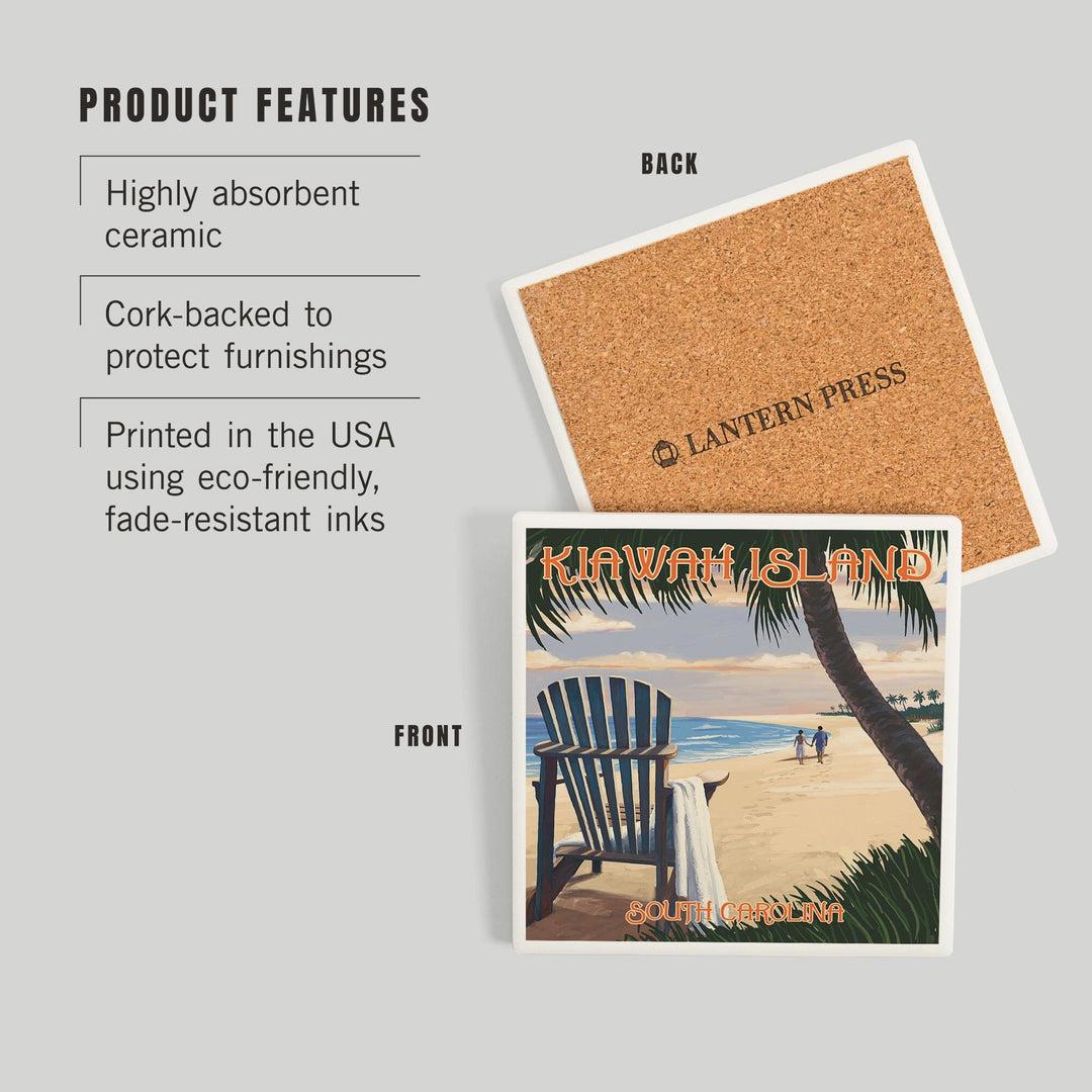 Kiawah Island, South Carolina, Adirondack and Palms, Coasters Coasters Lantern Press