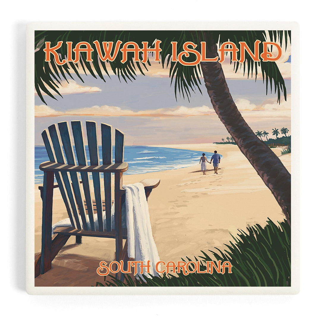 Kiawah Island, South Carolina, Adirondack and Palms, Coasters Coasters Lantern Press Coaster