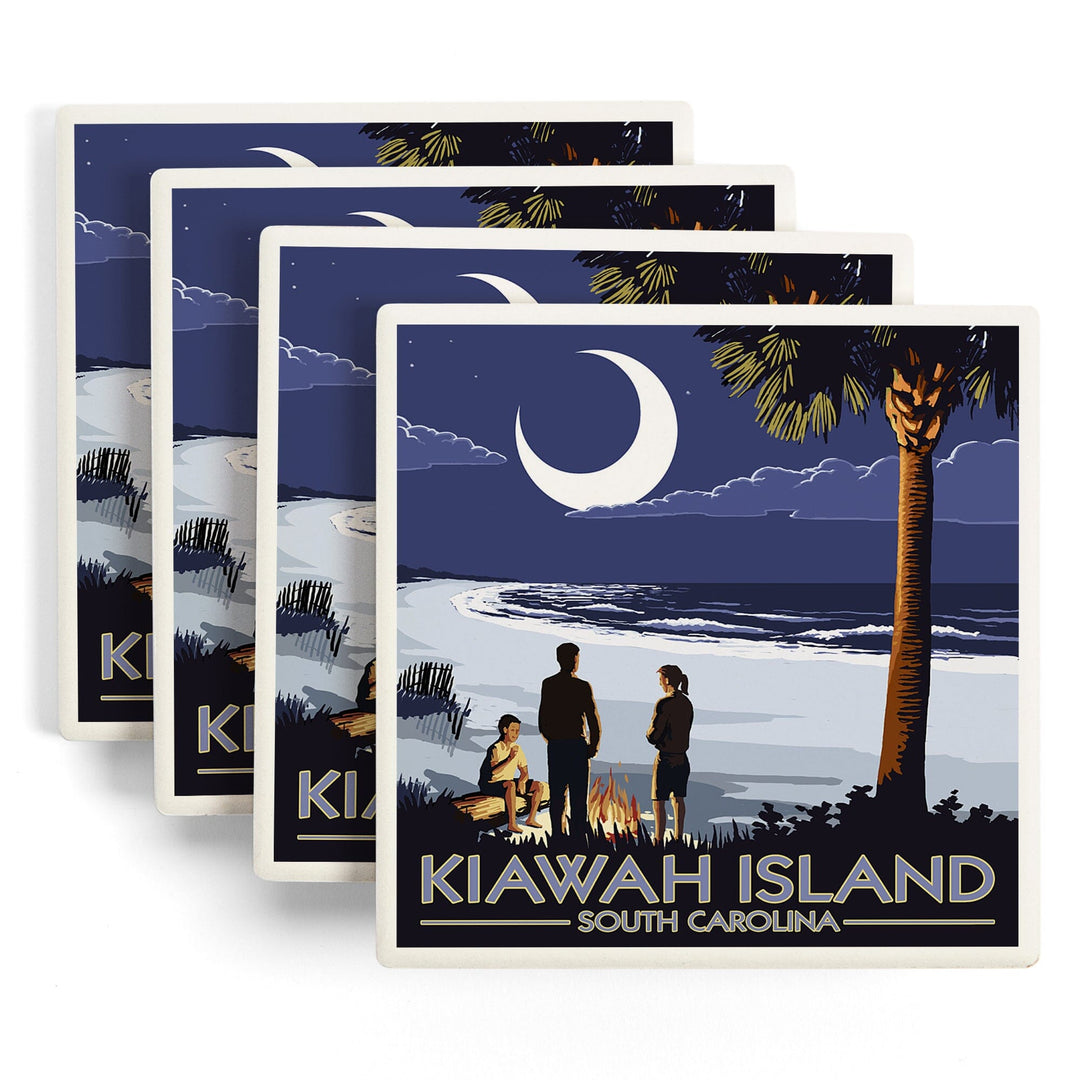 Kiawah Island, South Carolina, Palmetto Moon and Bonfire, Coasters Coasters Lantern Press