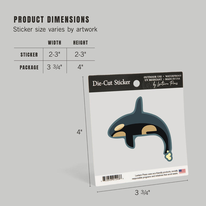 Killer Whale, Orca, Geometric, Contour, Lantern Press Artwork, Vinyl Sticker - Lantern Press