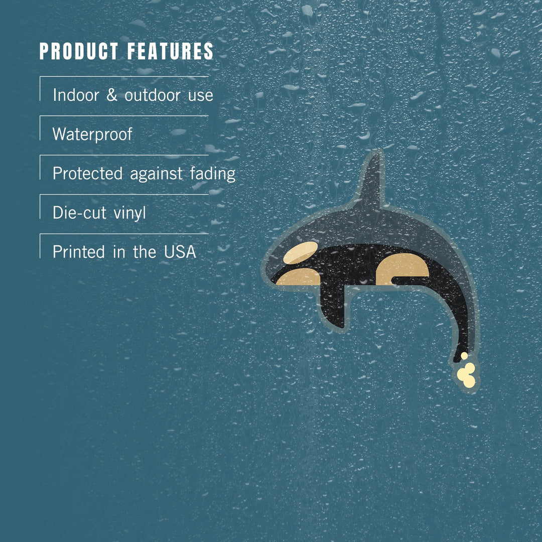 Killer Whale, Orca, Geometric, Contour, Lantern Press Artwork, Vinyl Sticker - Lantern Press