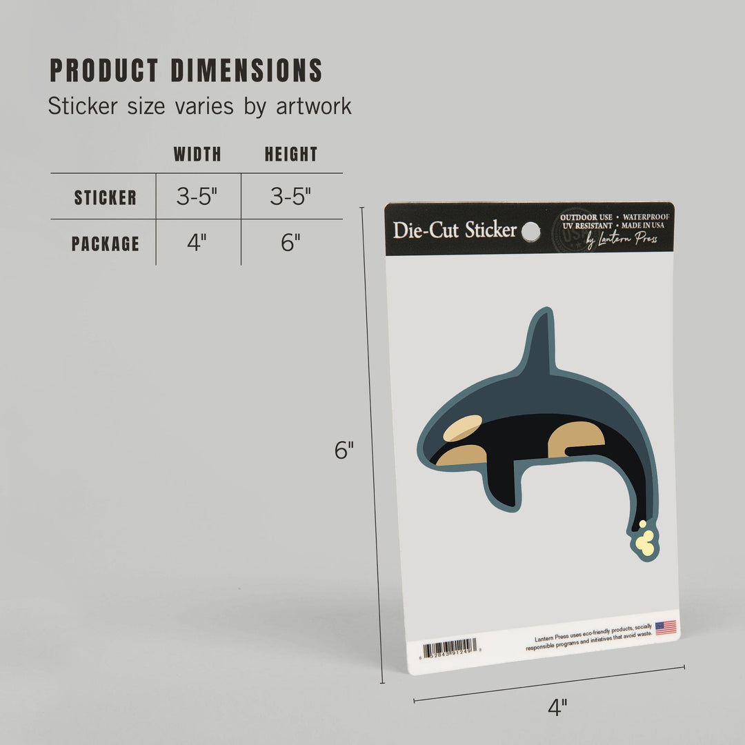 Killer Whale, Orca, Geometric, Contour, Lantern Press Artwork, Vinyl Sticker - Lantern Press