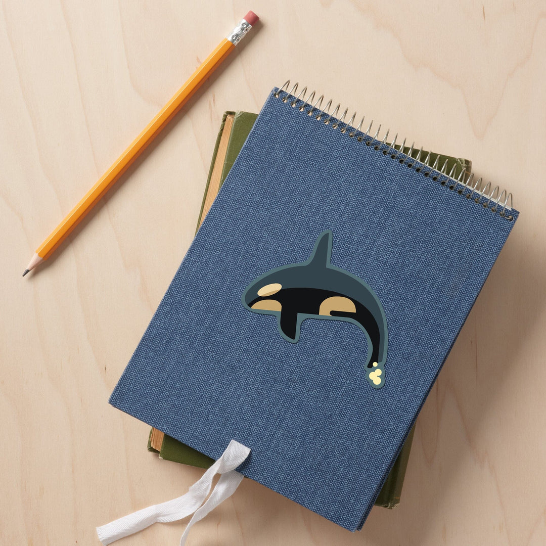Killer Whale, Orca, Geometric, Contour, Lantern Press Artwork, Vinyl Sticker - Lantern Press