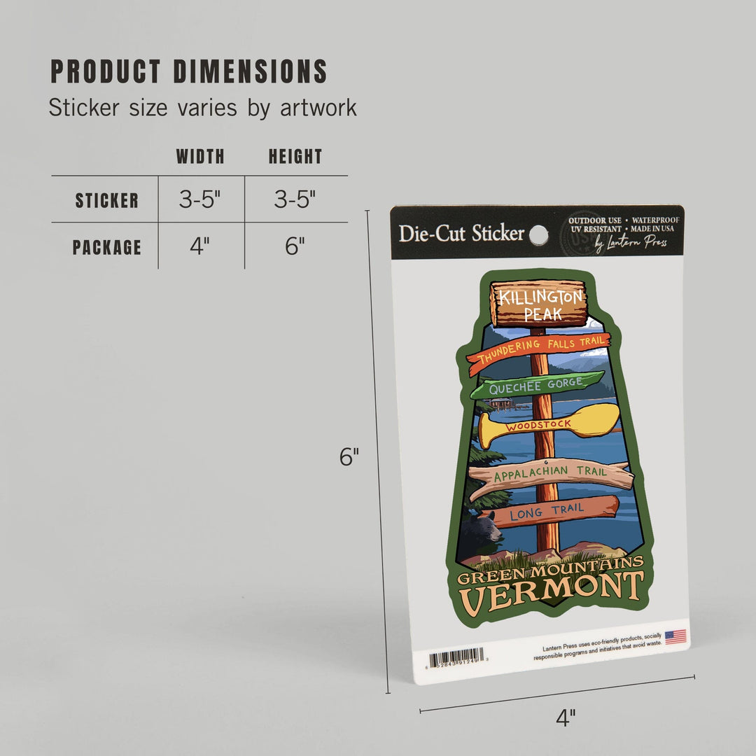 Killington Peak, Vermont, Destination Signpost, Contour, Lantern Press Artwork, Vinyl Sticker - Lantern Press