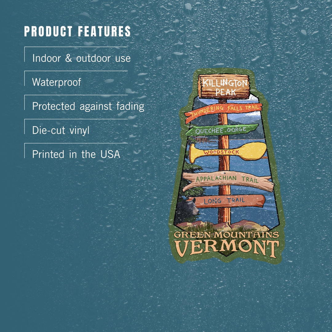 Killington Peak, Vermont, Destination Signpost, Contour, Lantern Press Artwork, Vinyl Sticker - Lantern Press