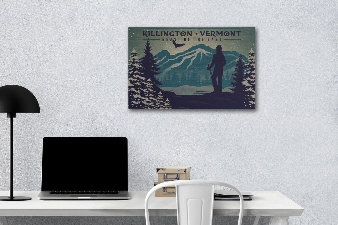 Killington, Vermont, Beast of the East, Skier & Mountain, Lantern Press Artwork, Wood Signs and Postcards - Lantern Press