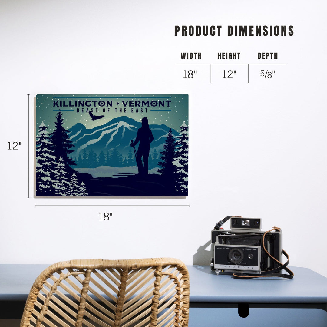 Killington, Vermont, Beast of the East, Skier & Mountain, Lantern Press Artwork, Wood Signs and Postcards - Lantern Press