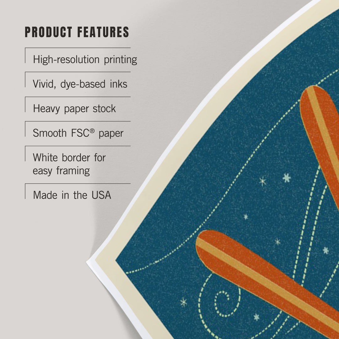 Killington, Vermont, Crossed Skis, Letterpress, Art & Giclee Prints - Lantern Press