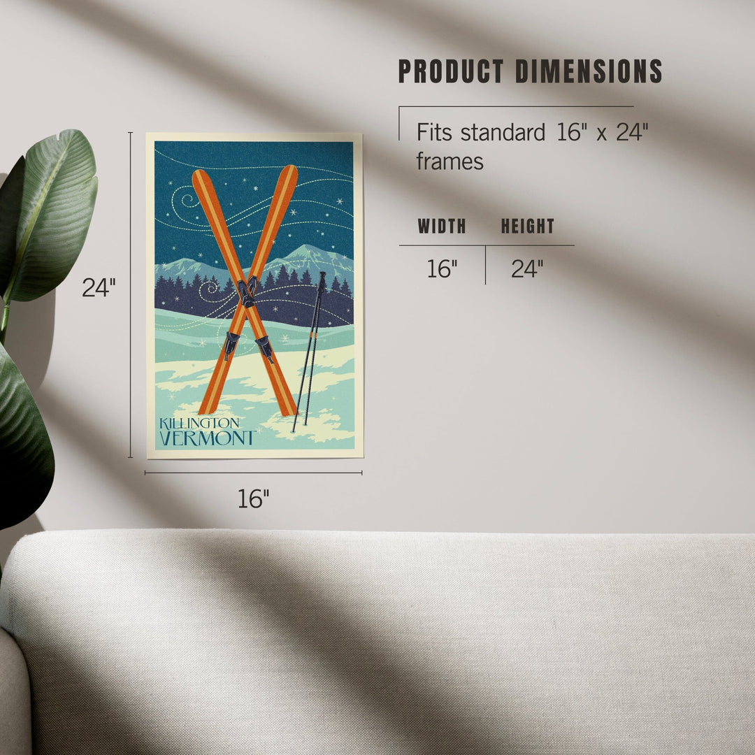 Killington, Vermont, Crossed Skis, Letterpress, Art & Giclee Prints - Lantern Press