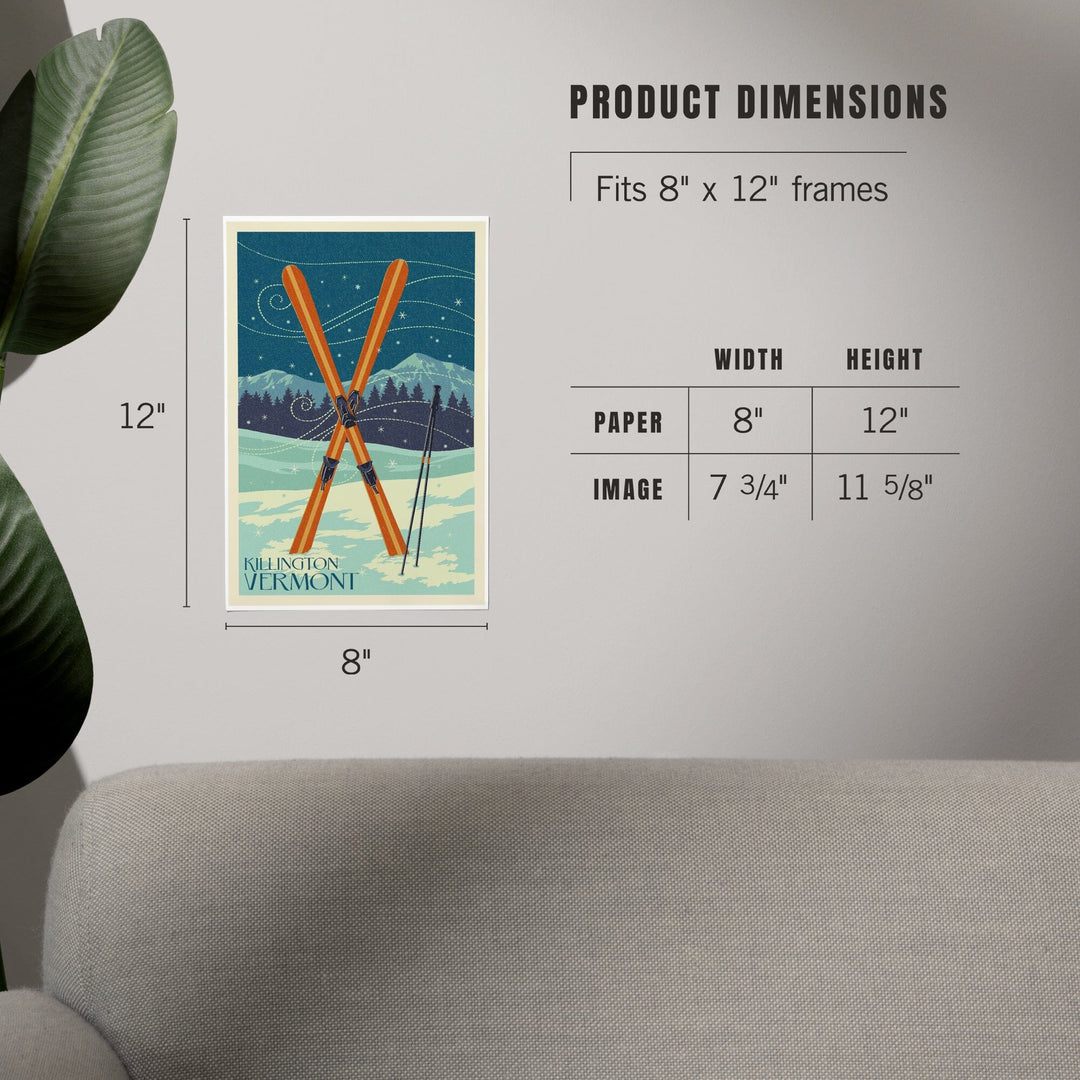 Killington, Vermont, Crossed Skis, Letterpress, Art & Giclee Prints - Lantern Press