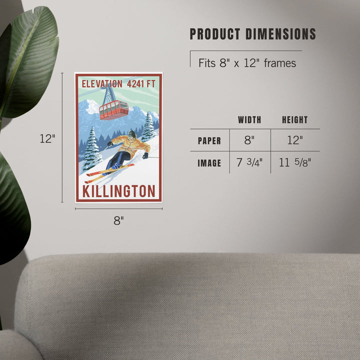 Killington, Vermont, Elevation, Skier and Tram, Art & Giclee Prints - Lantern Press