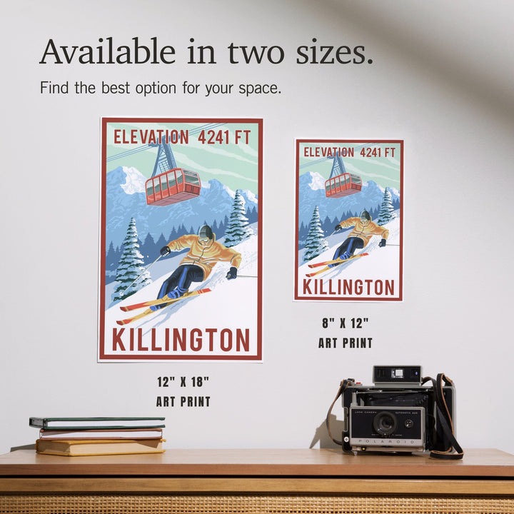 Killington, Vermont, Elevation, Skier and Tram, Art & Giclee Prints - Lantern Press