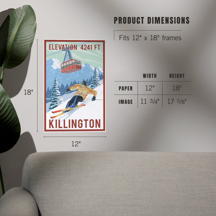 Killington, Vermont, Elevation, Skier and Tram, Art & Giclee Prints - Lantern Press