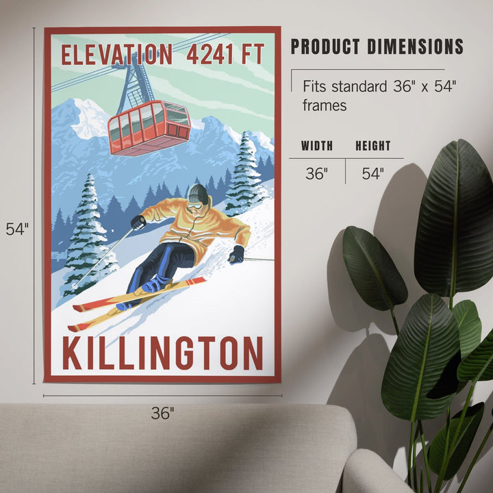 Killington, Vermont, Elevation, Skier and Tram, Art & Giclee Prints - Lantern Press