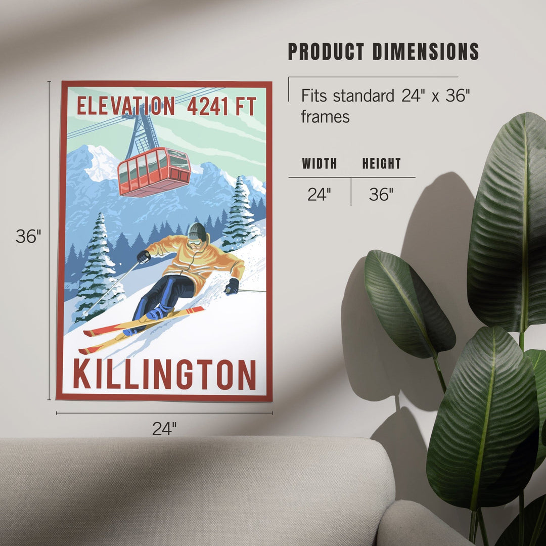 Killington, Vermont, Elevation, Skier and Tram, Art & Giclee Prints - Lantern Press