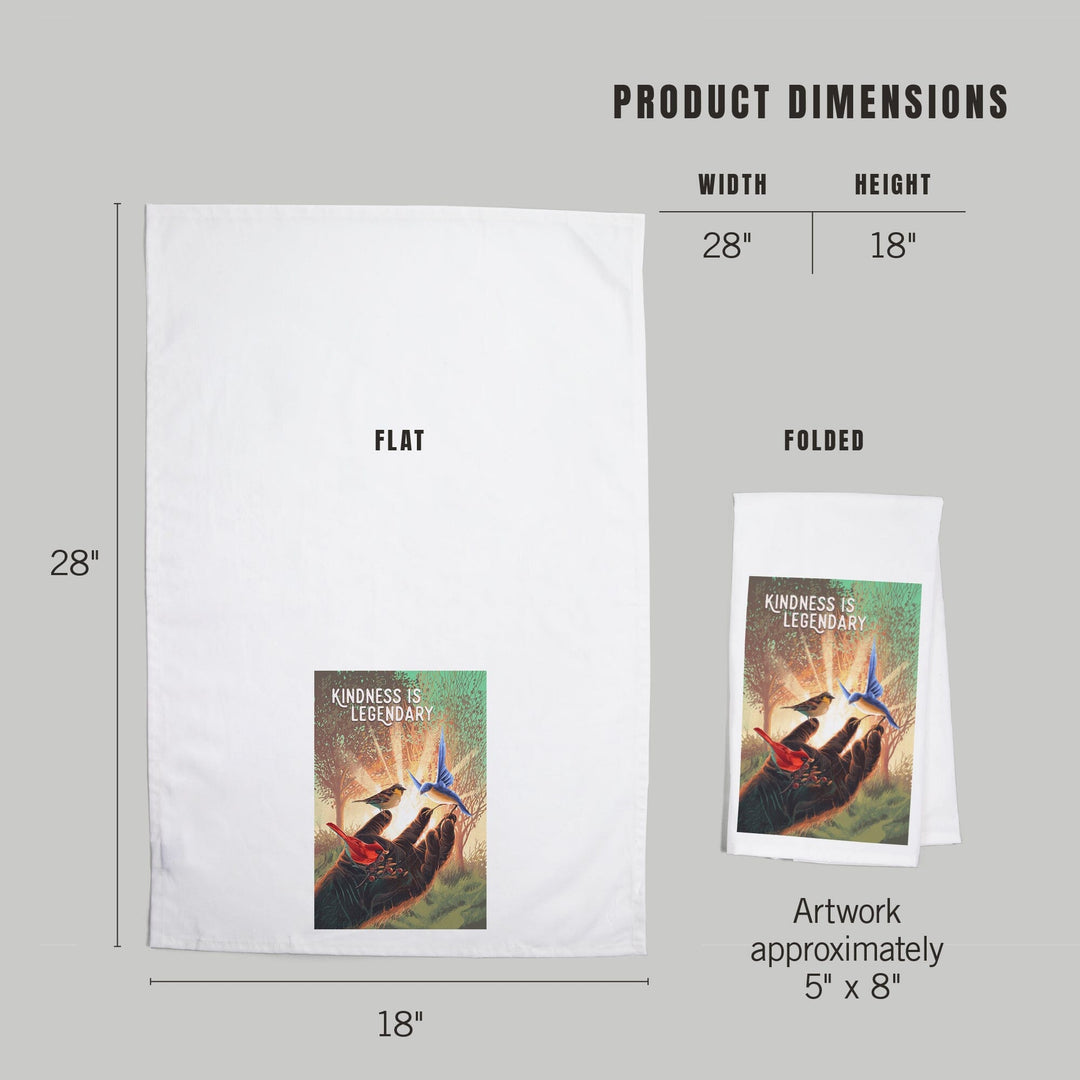 Kindness is Legendary, Bigfoot With Birds, Green, Organic Cotton Kitchen Tea Towels Kitchen Lantern Press