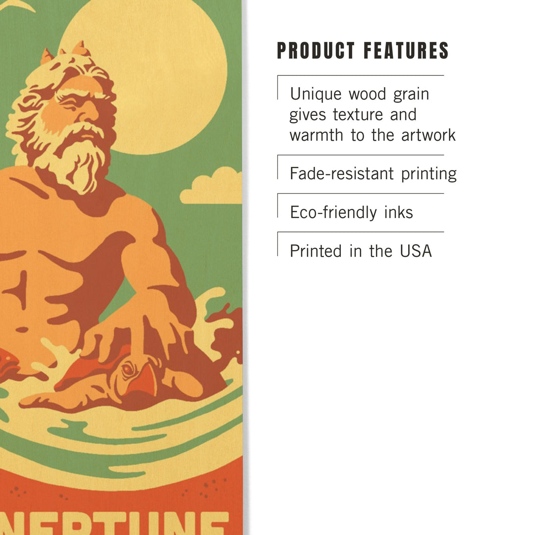 King Neptune Statue, Retro Beach, Lantern Press Artwork, Wood Signs and Postcards - Lantern Press