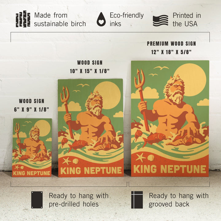 King Neptune Statue, Retro Beach, Lantern Press Artwork, Wood Signs and Postcards - Lantern Press
