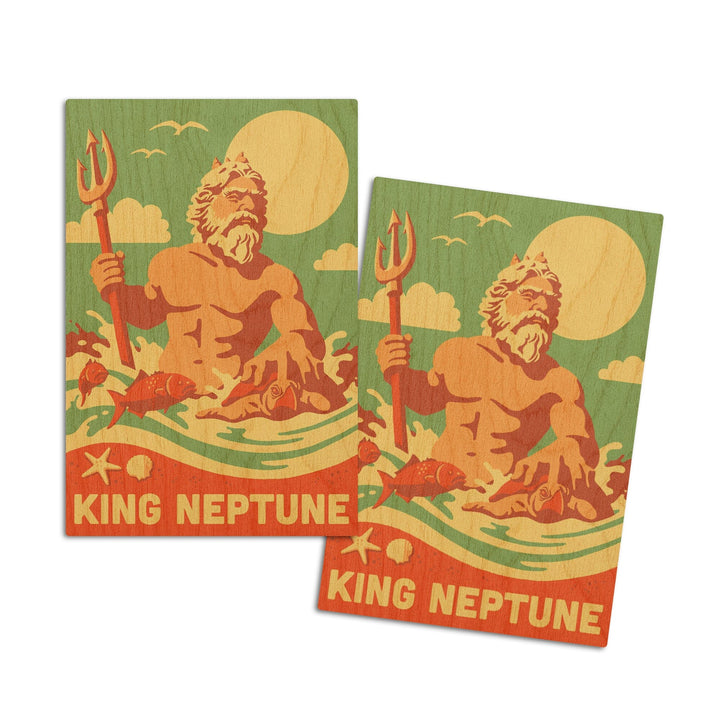 King Neptune Statue, Retro Beach, Lantern Press Artwork, Wood Signs and Postcards - Lantern Press