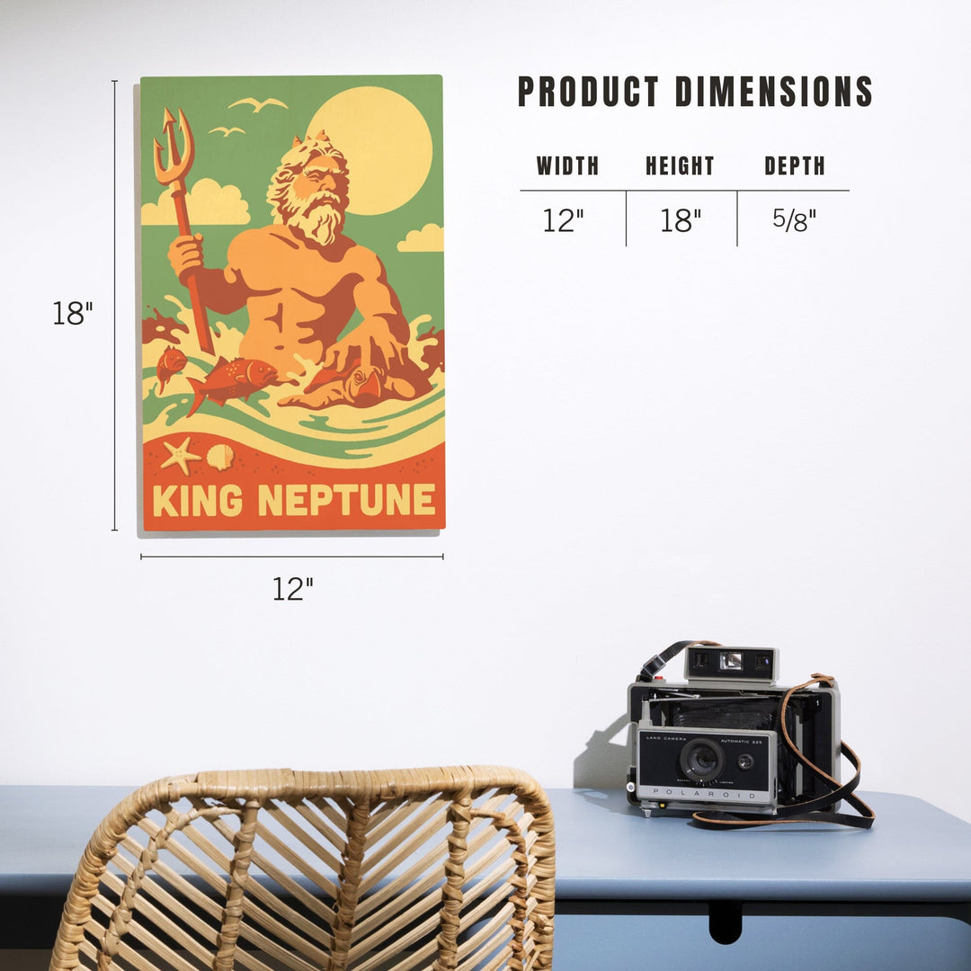 King Neptune Statue, Retro Beach, Lantern Press Artwork, Wood Signs and Postcards - Lantern Press