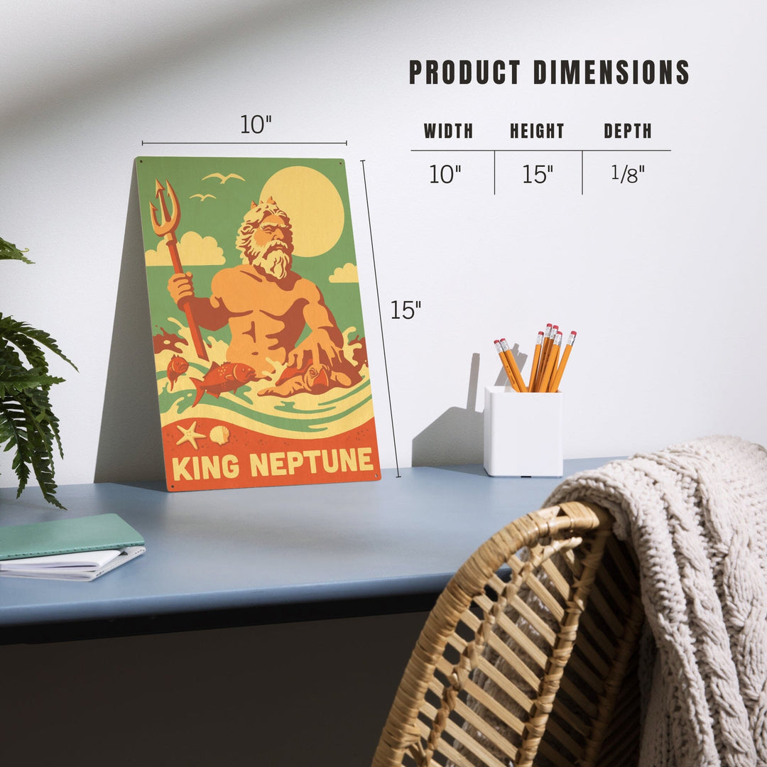 King Neptune Statue, Retro Beach, Lantern Press Artwork, Wood Signs and Postcards - Lantern Press