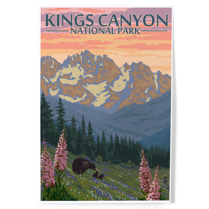 Kings Canyon National Park, Bear Family and Spring Flowers, Art & Giclee Prints - Lantern Press