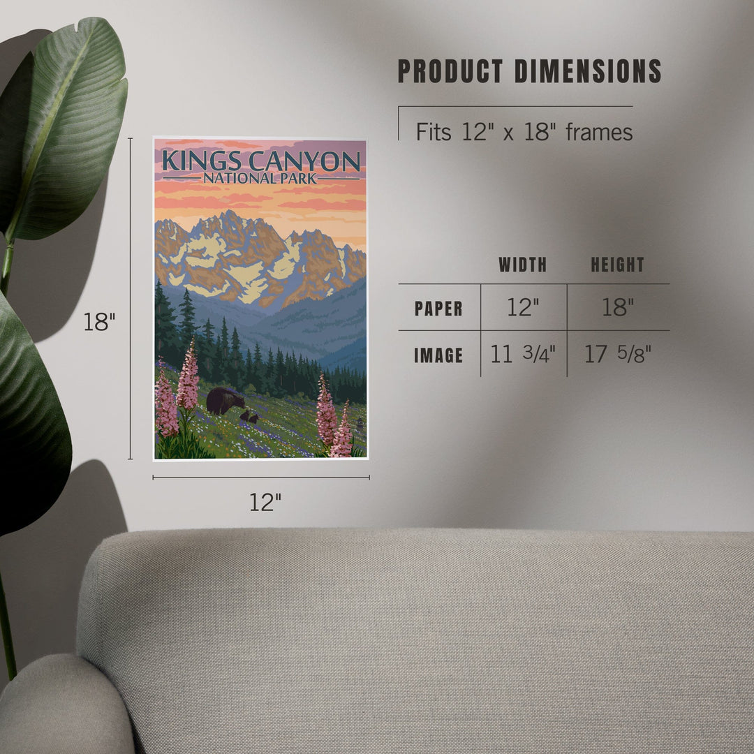 Kings Canyon National Park, Bear Family and Spring Flowers, Art & Giclee Prints - Lantern Press