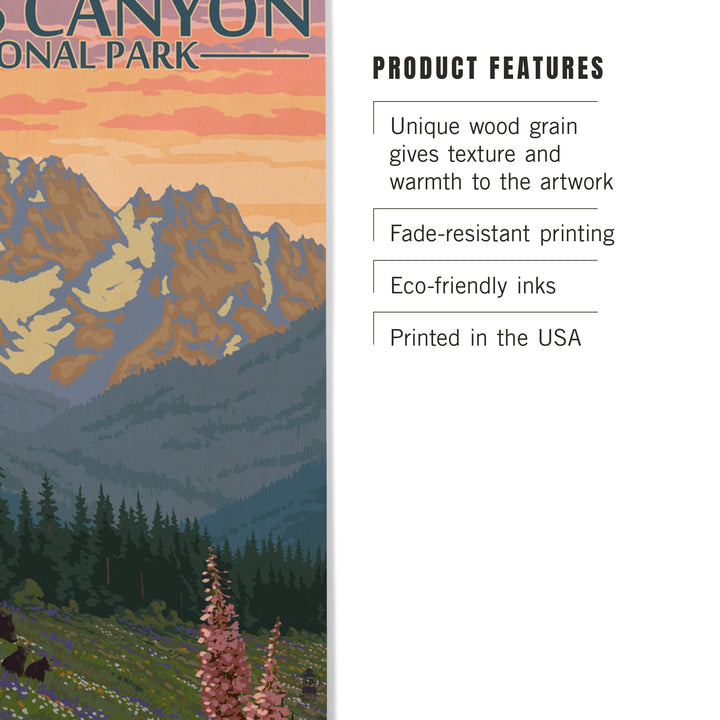 Kings Canyon National Park, Bear Family & Spring Flowers, Lantern Press Poster, Wood Signs and Postcards - Lantern Press