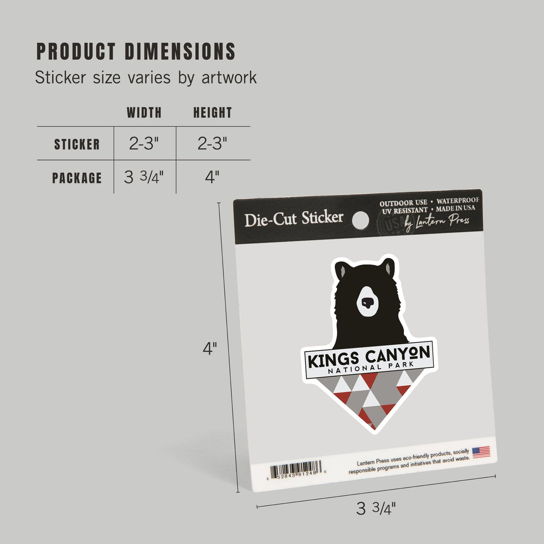 Kings Canyon National Park, Bear & Triangles, Contour, Lantern Press Artwork, Vinyl Sticker - Lantern Press