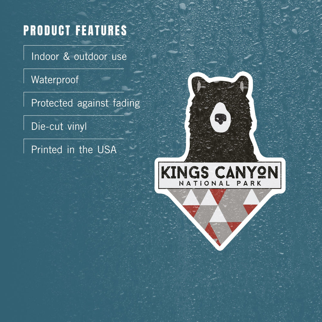 Kings Canyon National Park, Bear & Triangles, Contour, Lantern Press Artwork, Vinyl Sticker - Lantern Press