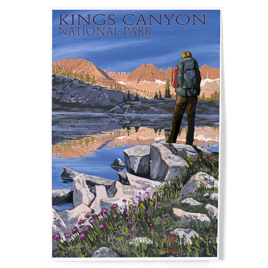 Kings Canyon National Park, California, Hiker and Lake, Art & Giclee Prints - Lantern Press