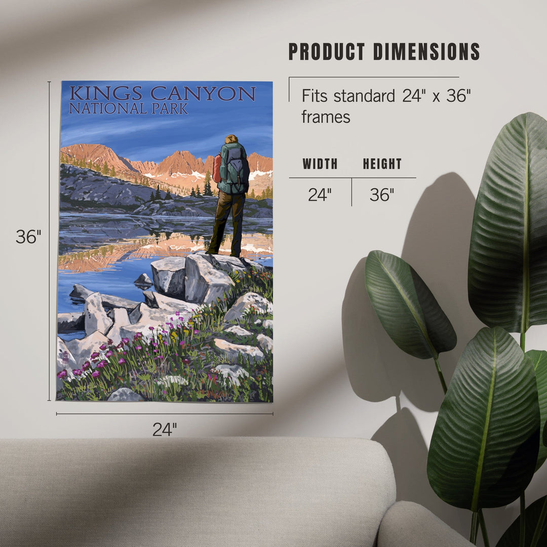 Kings Canyon National Park, California, Hiker and Lake, Art & Giclee Prints - Lantern Press