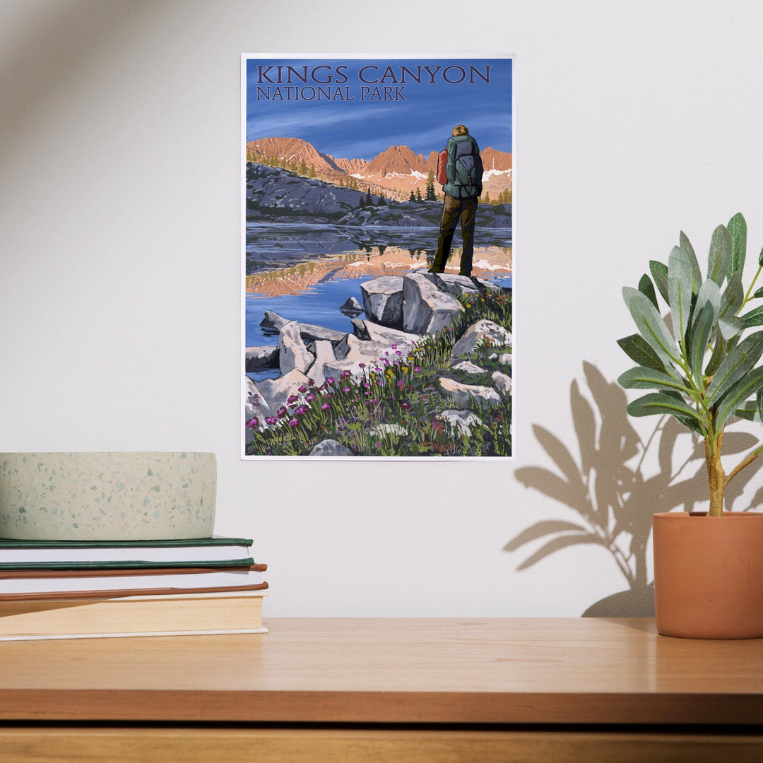 Kings Canyon National Park, California, Hiker and Lake, Art & Giclee Prints - Lantern Press
