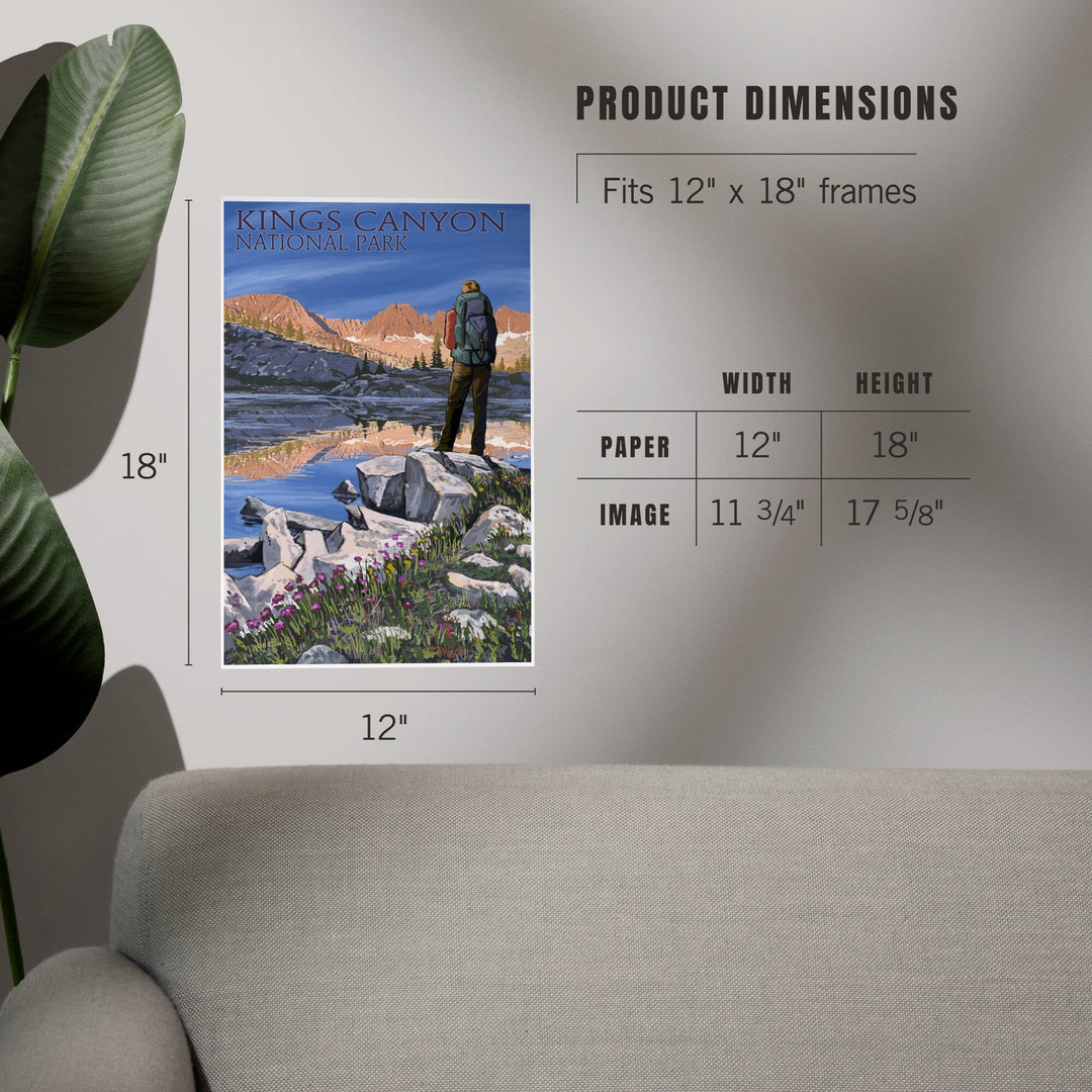 Kings Canyon National Park, California, Hiker and Lake, Art & Giclee Prints - Lantern Press